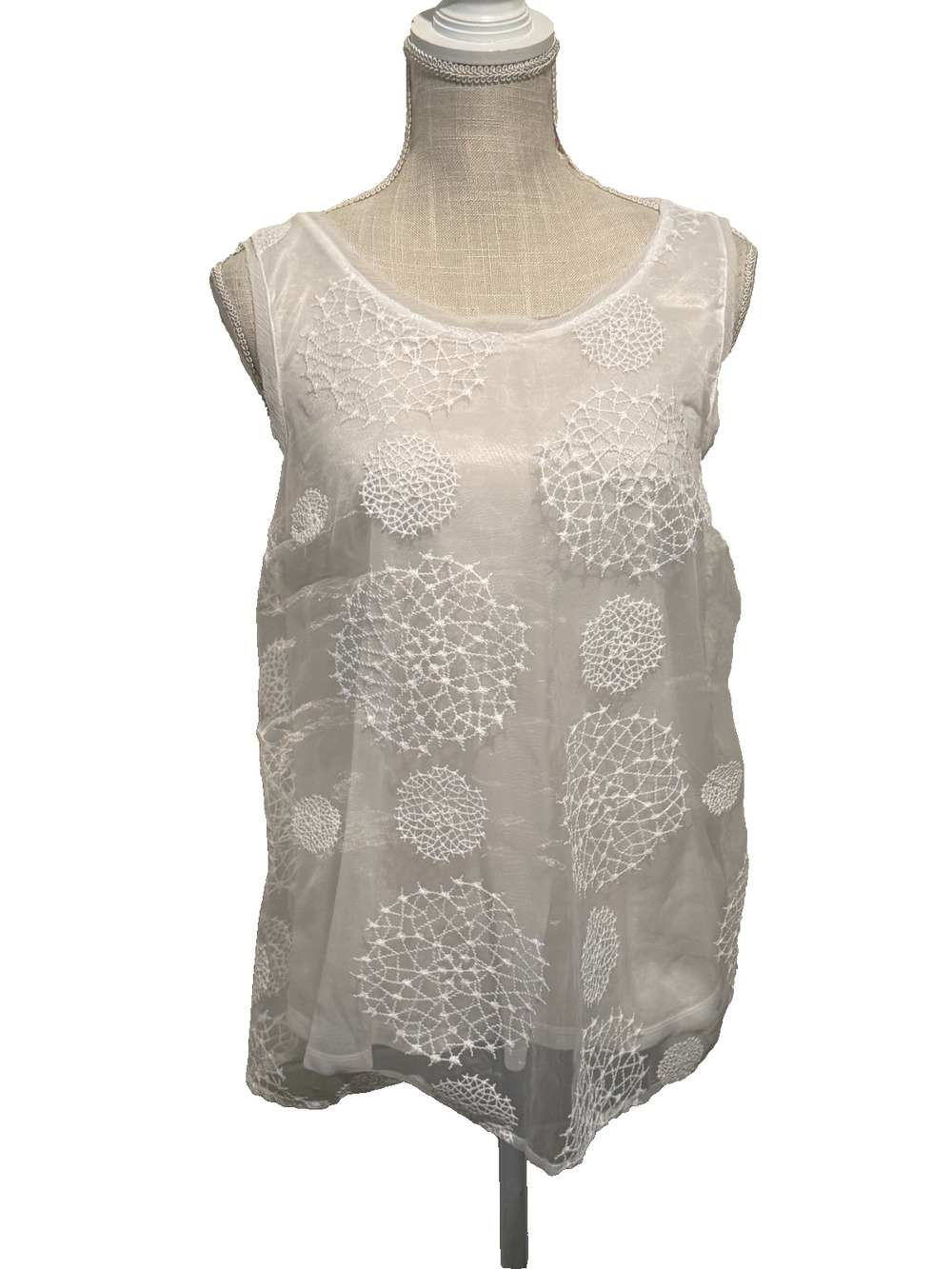 Simply Vera Vera Wang Sheer White Lace Sleeveless Lined Tank Top Floral - M